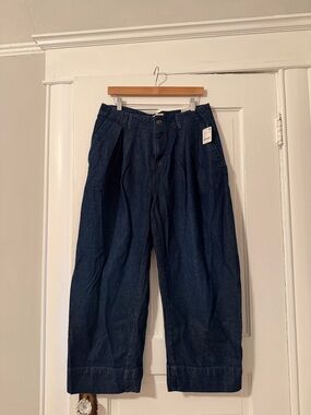 Free People Navy Wide-Leg Denim Trousers